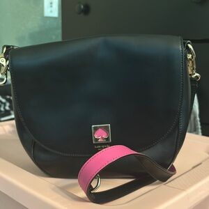 Kate Spade Black Crossbody Bag with Pink Strap